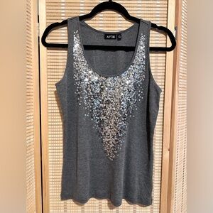 Apt. 9 Charcoal Tank Top with Silver Sequin V-Design